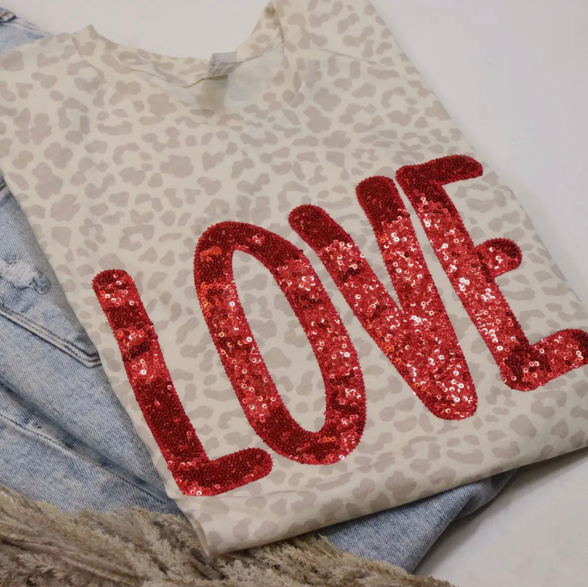 Leopard Sequin Love Tee Preorder