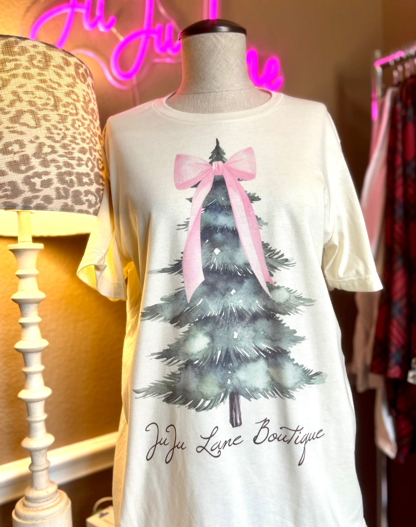 Christmas Tree Pink Bow Tee