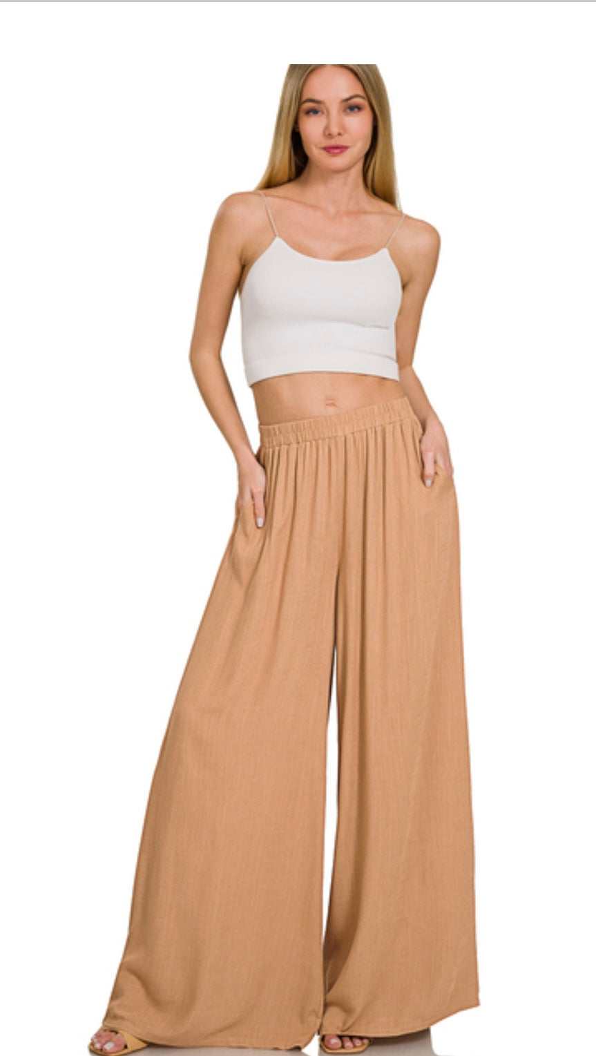 Zenana Linen Wide Leg Pants - Long