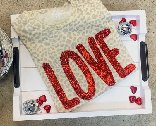 Leopard Sequin Love Tee Preorder