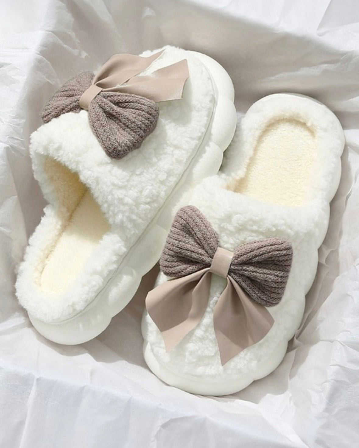 Fuzzy Bow Slippers