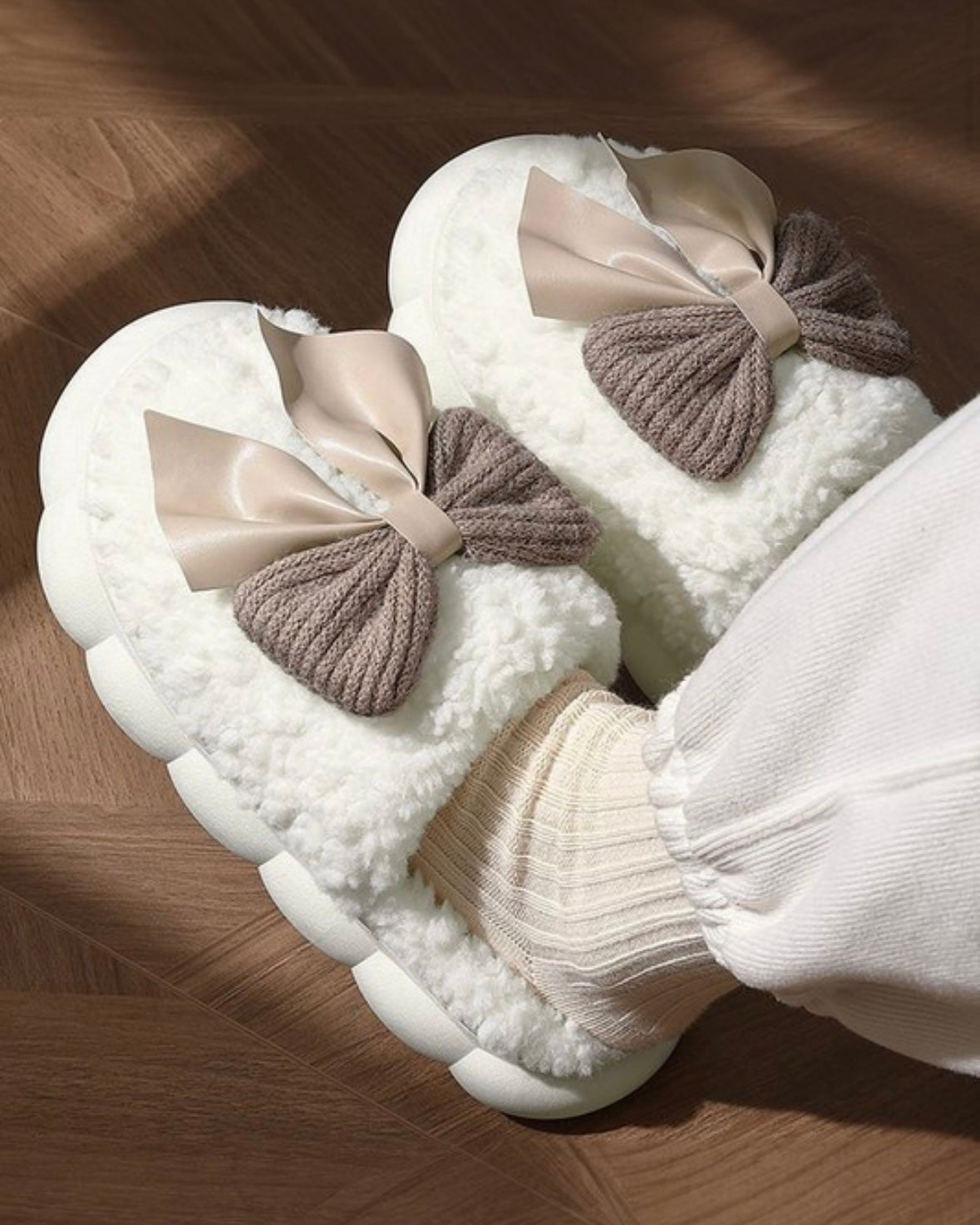 Fuzzy Bow Slippers