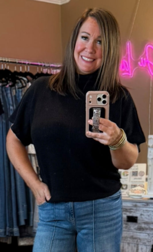 Mock Neck Side Shirred Sweater