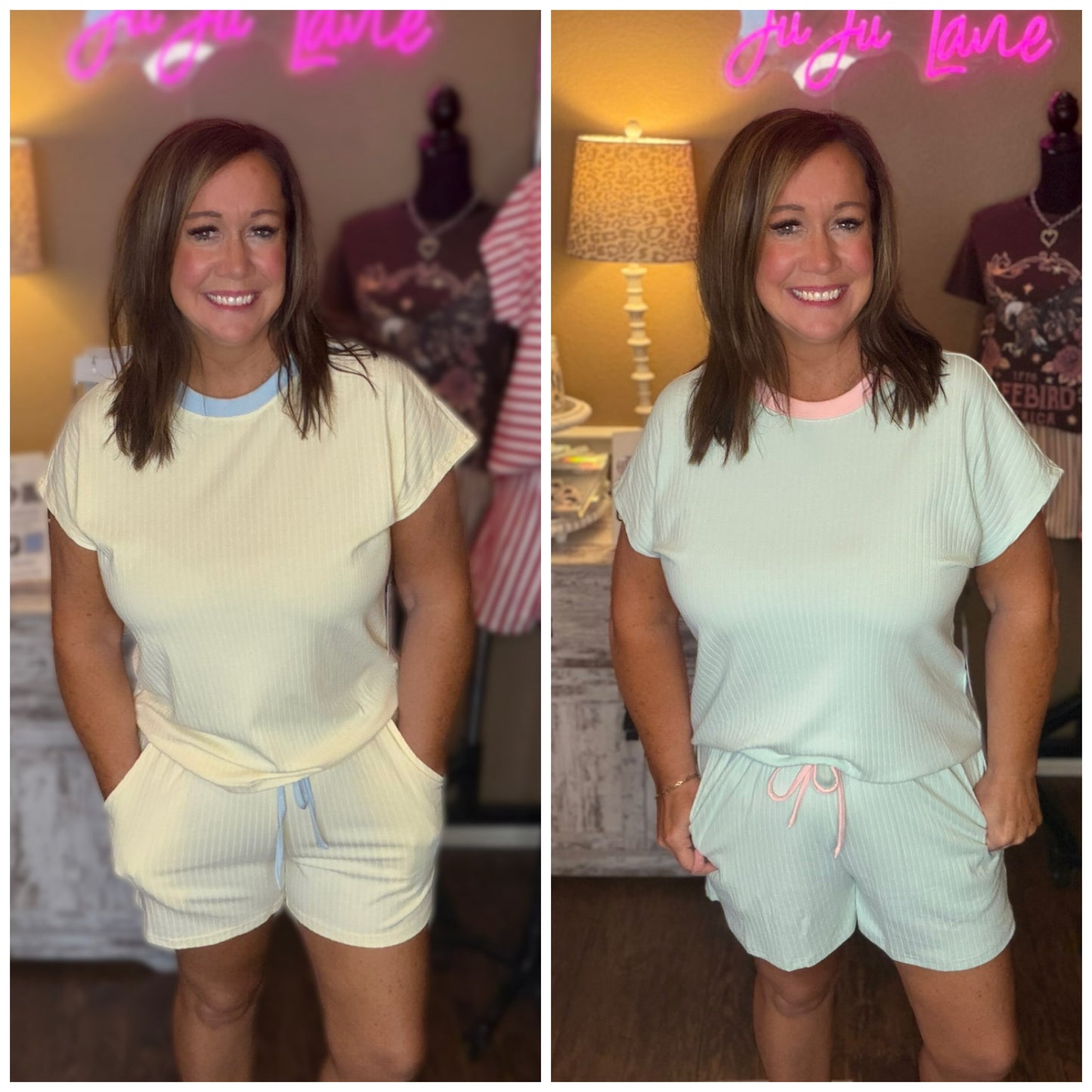 Ribbed Contrast Shorts Set