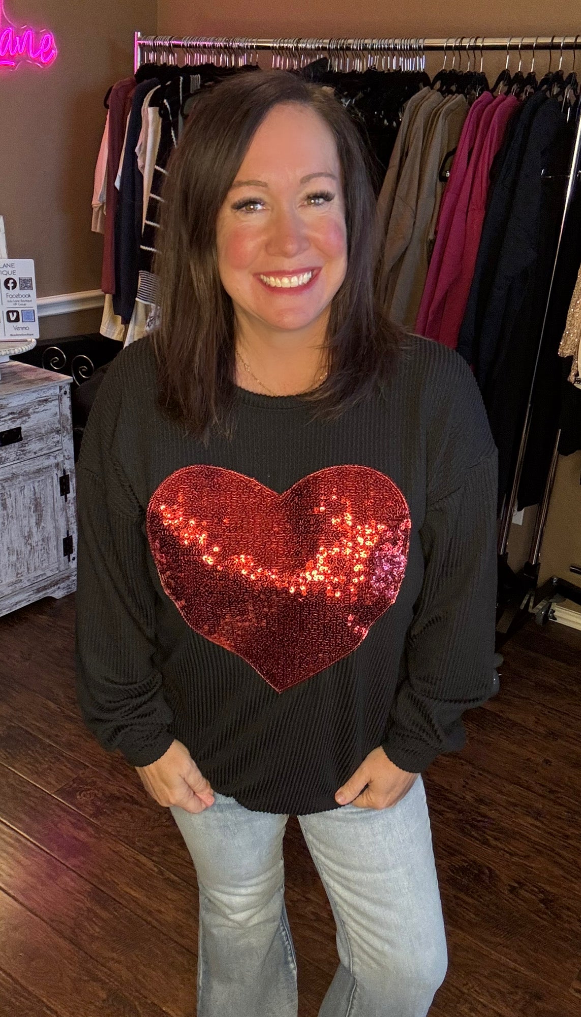 Ribbed Sequin Heart Tops