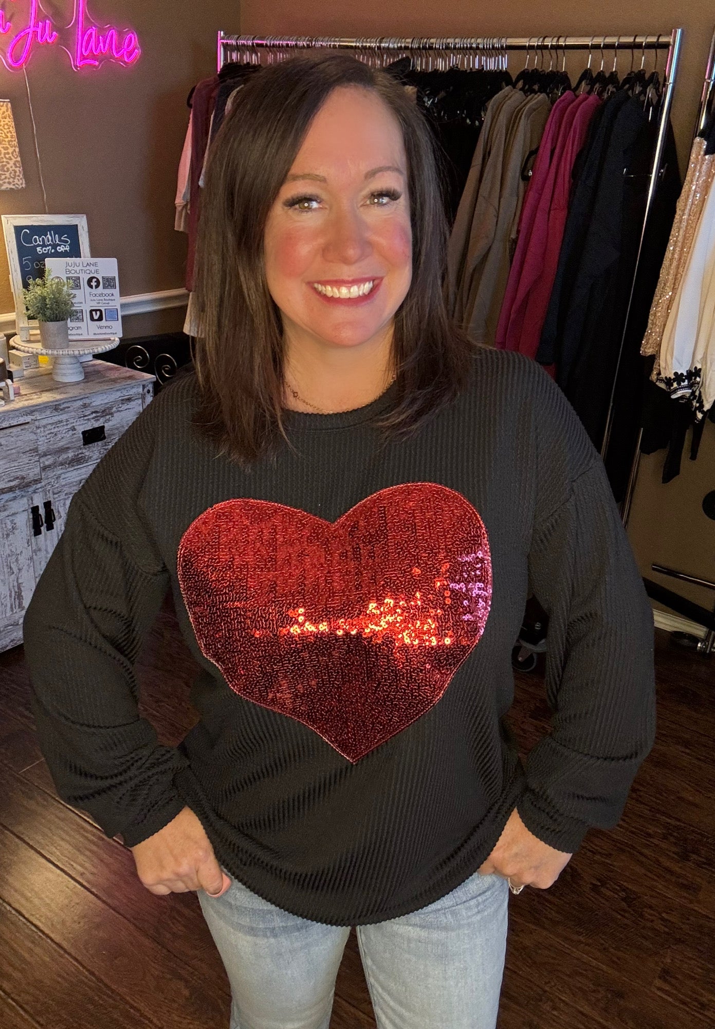 Ribbed Sequin Heart Tops