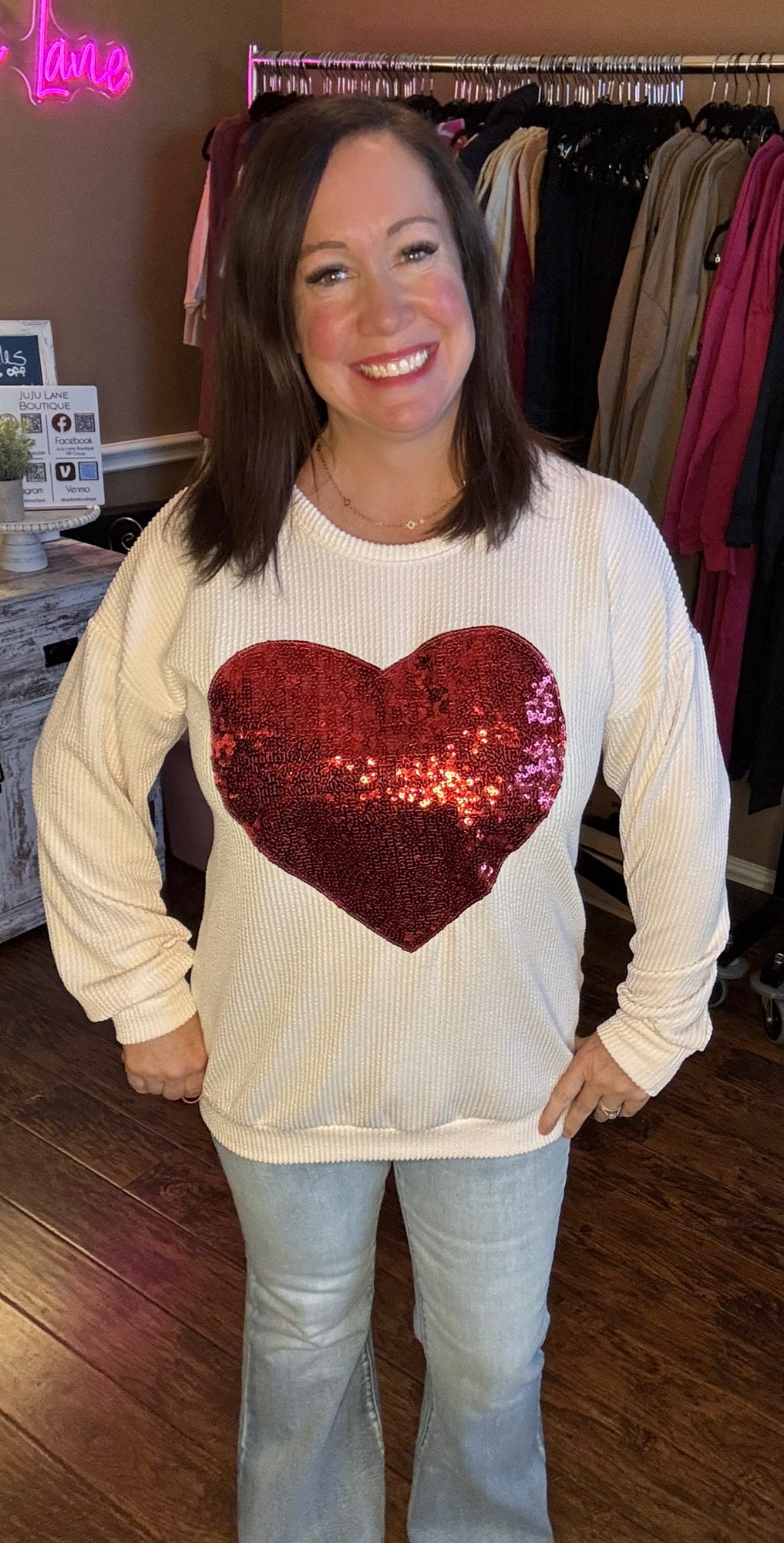 Ribbed Sequin Heart Tops