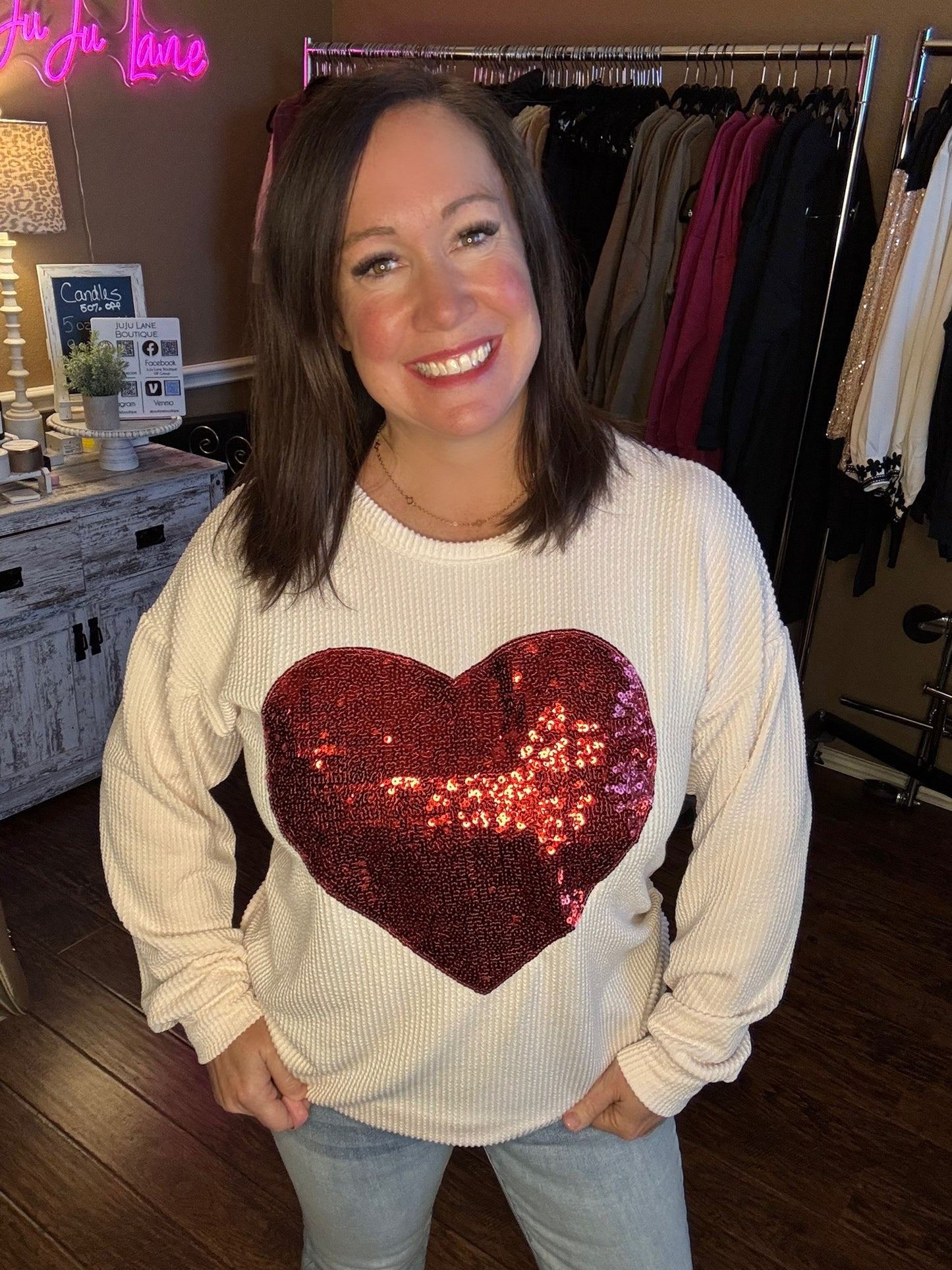 Ribbed Sequin Heart Tops