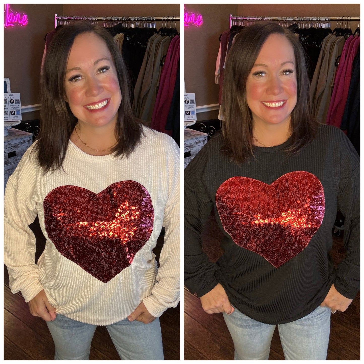 Ribbed Sequin Heart Tops