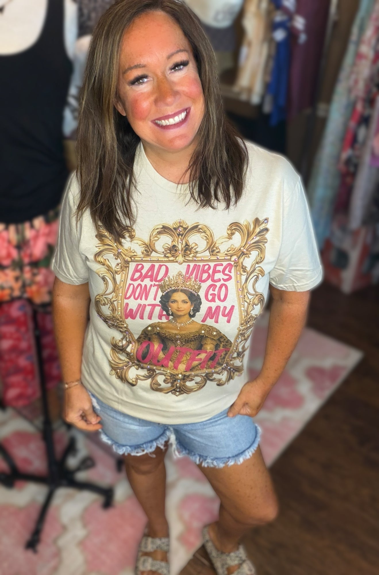 Bad Vibes Don't Go With My Outfit Bling Tee