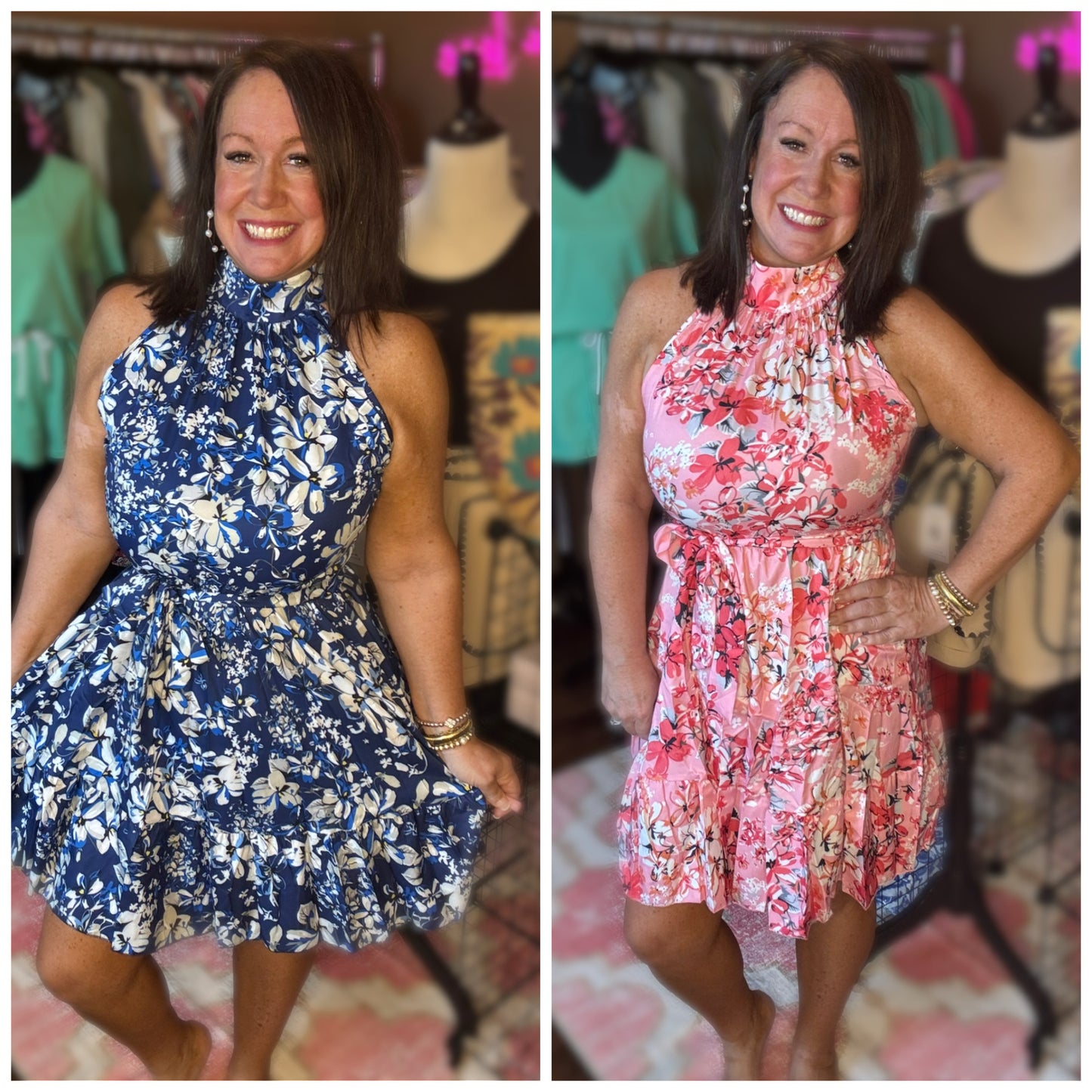 High Neck Floral Dresses