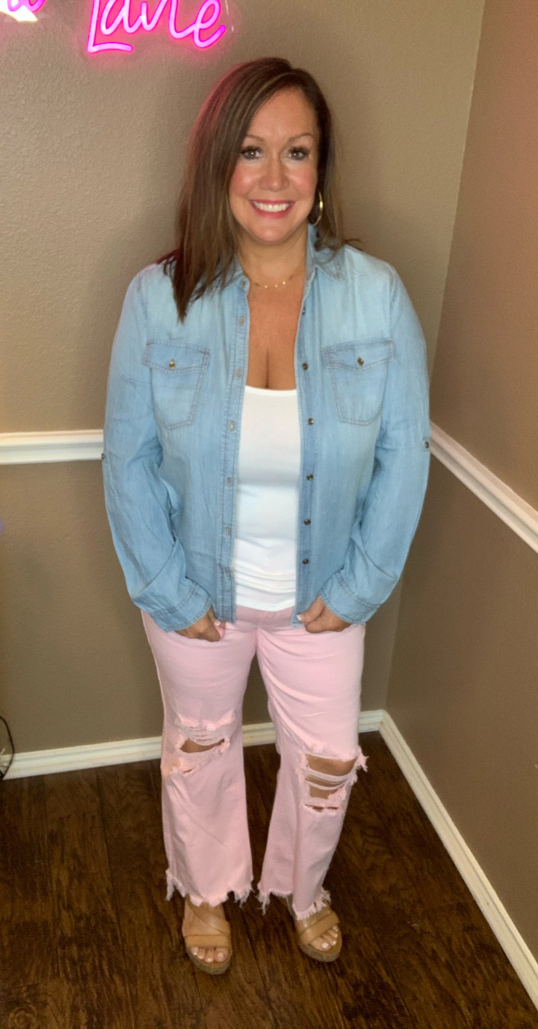 Chambray Button Down Top - 2 Colors
