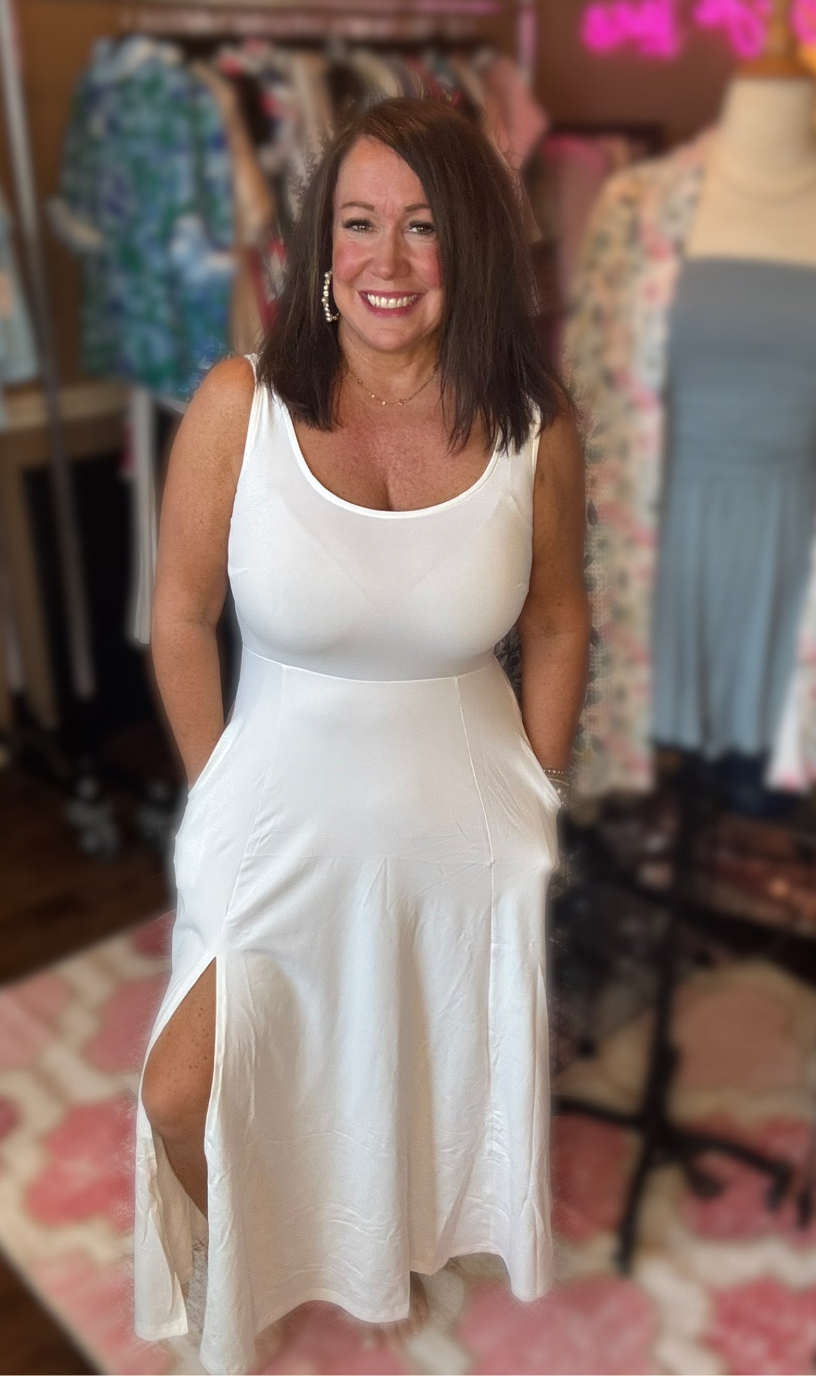 Flare Split Maxi Dress - White