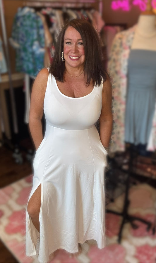 Flare Split Maxi Dress - White