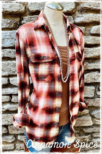Cinnamon Spice Distressed Flannel * PREORDER*