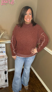 Oversized Mock Neck Chenille Sweater - Rust