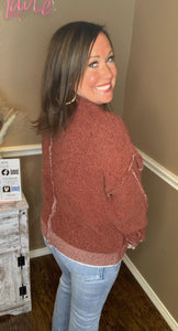 Oversized Mock Neck Chenille Sweater - Rust