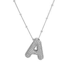 Load image into Gallery viewer, Silver Rhinestone Bubble Initial Necklace PREORDER