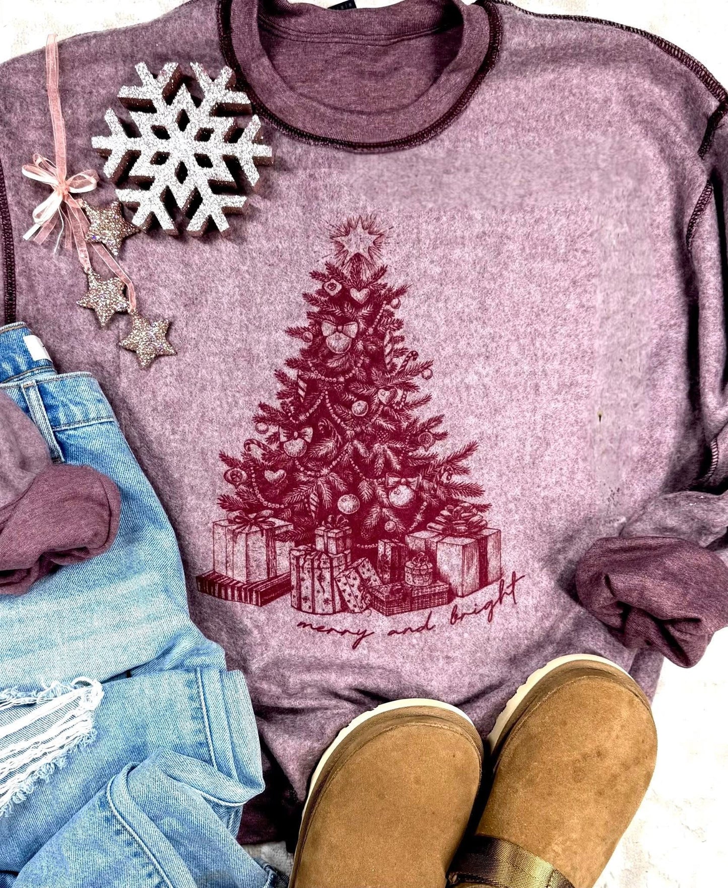 Inside Out Christmas Sweatshirts - Merry & Bright Tree