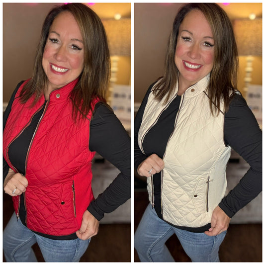 Quilted Vest with Suede Trim