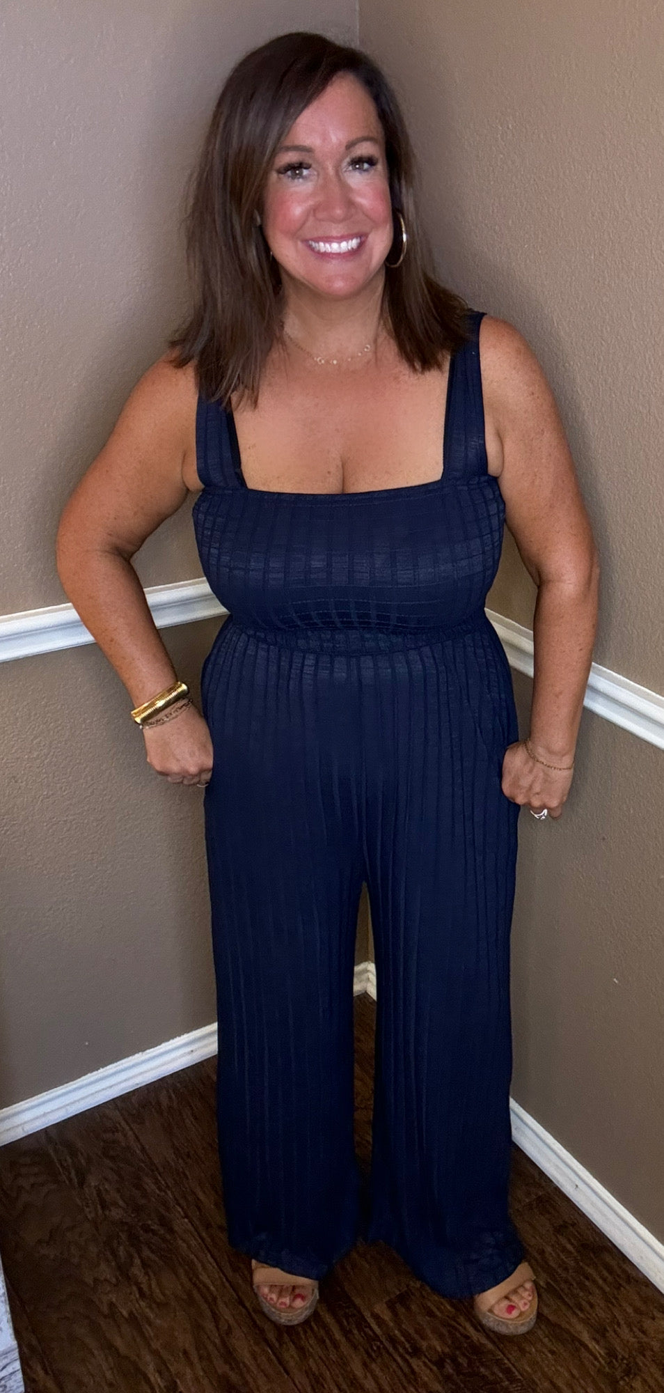 Smocked Striped Jumpsuit