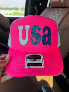 Neon Pink USA hat