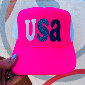 Neon Pink USA hat