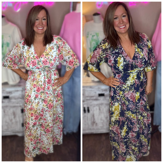 Floral Cinched Waist Dresses