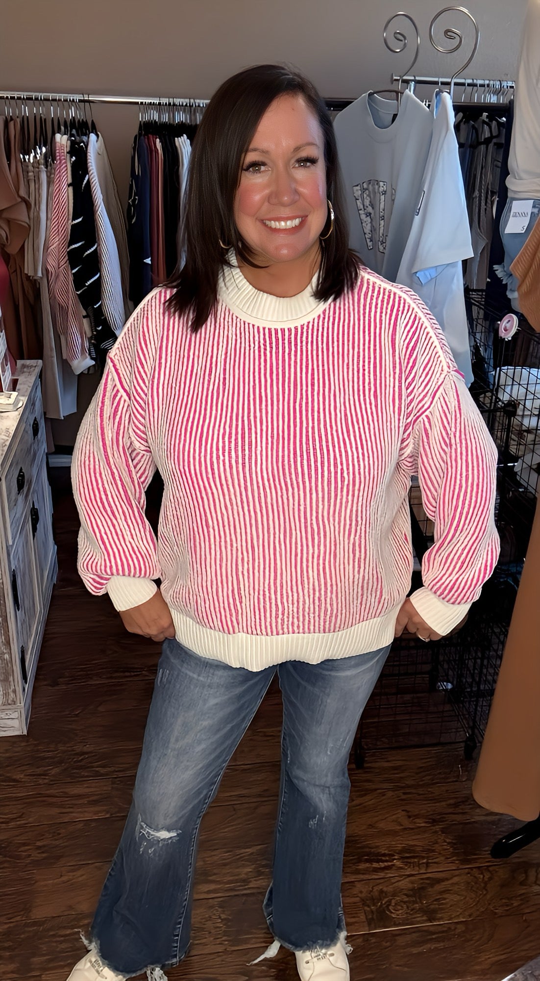 Ribbed Contrast Sweater - Pink