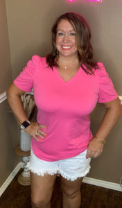 Puff Sleeve V-neck Tee - 3 colors