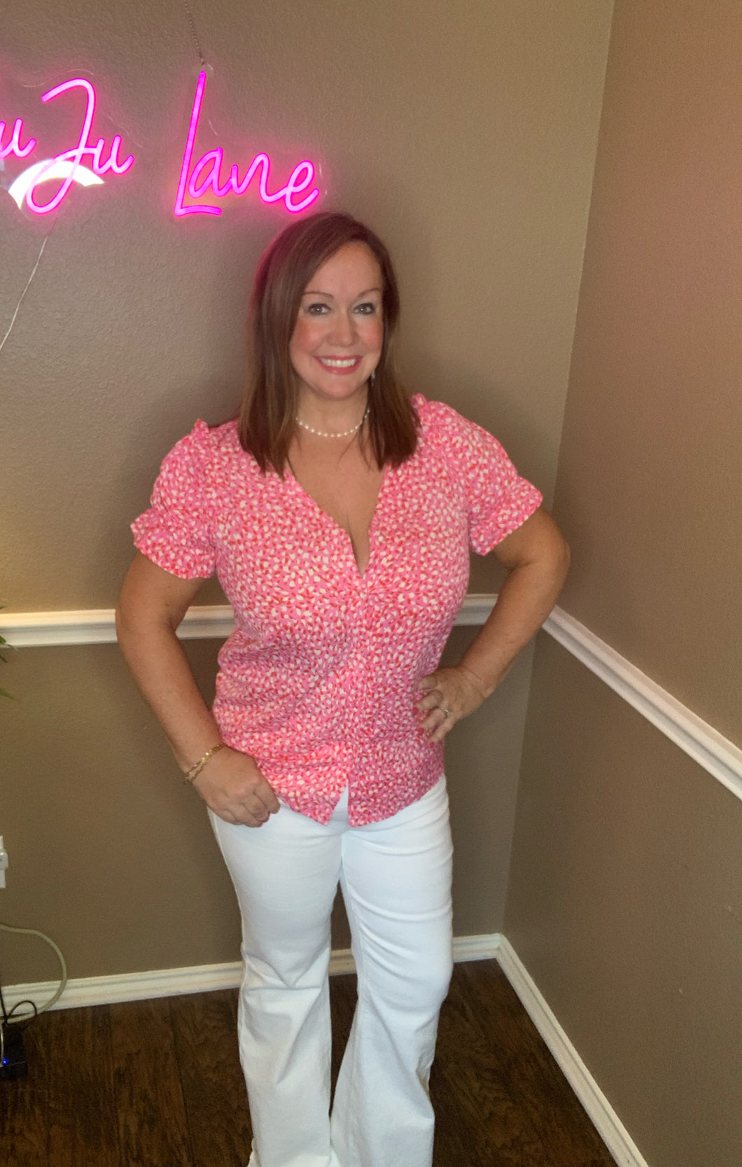 Hot Pink Ditsy Print Top