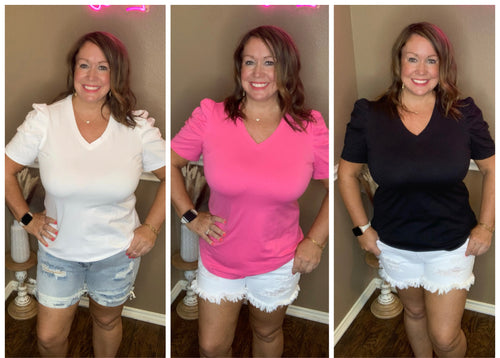 Puff Sleeve V-neck Tee - 3 colors