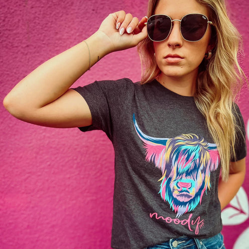 Moody Cow Tee - Charcoal