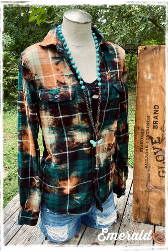 Emerald Distressed Flannel