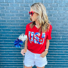 Load image into Gallery viewer, Red Floral USA tee