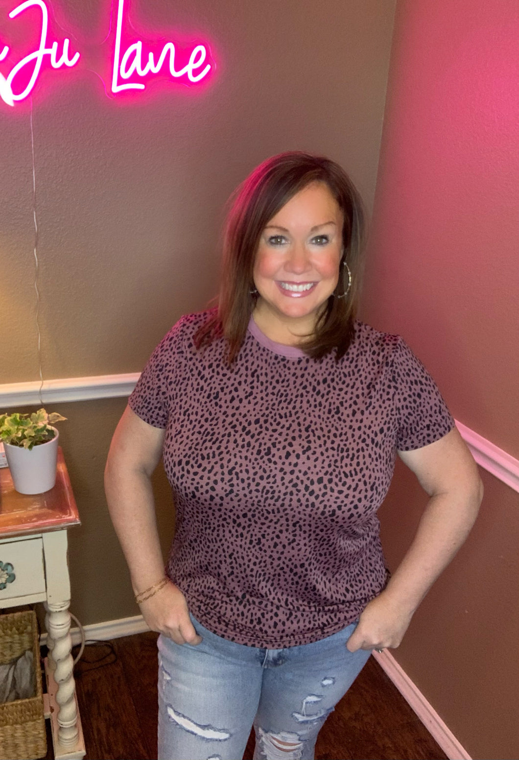 Cheetah Print Basic Top - Clay