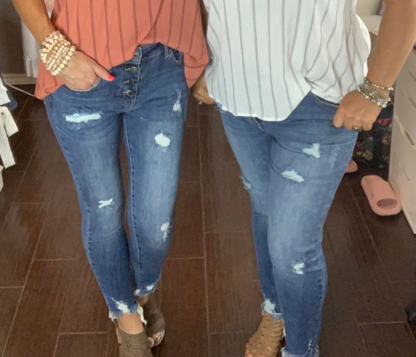 Mid Rise Button Fly Skinny Jeans
